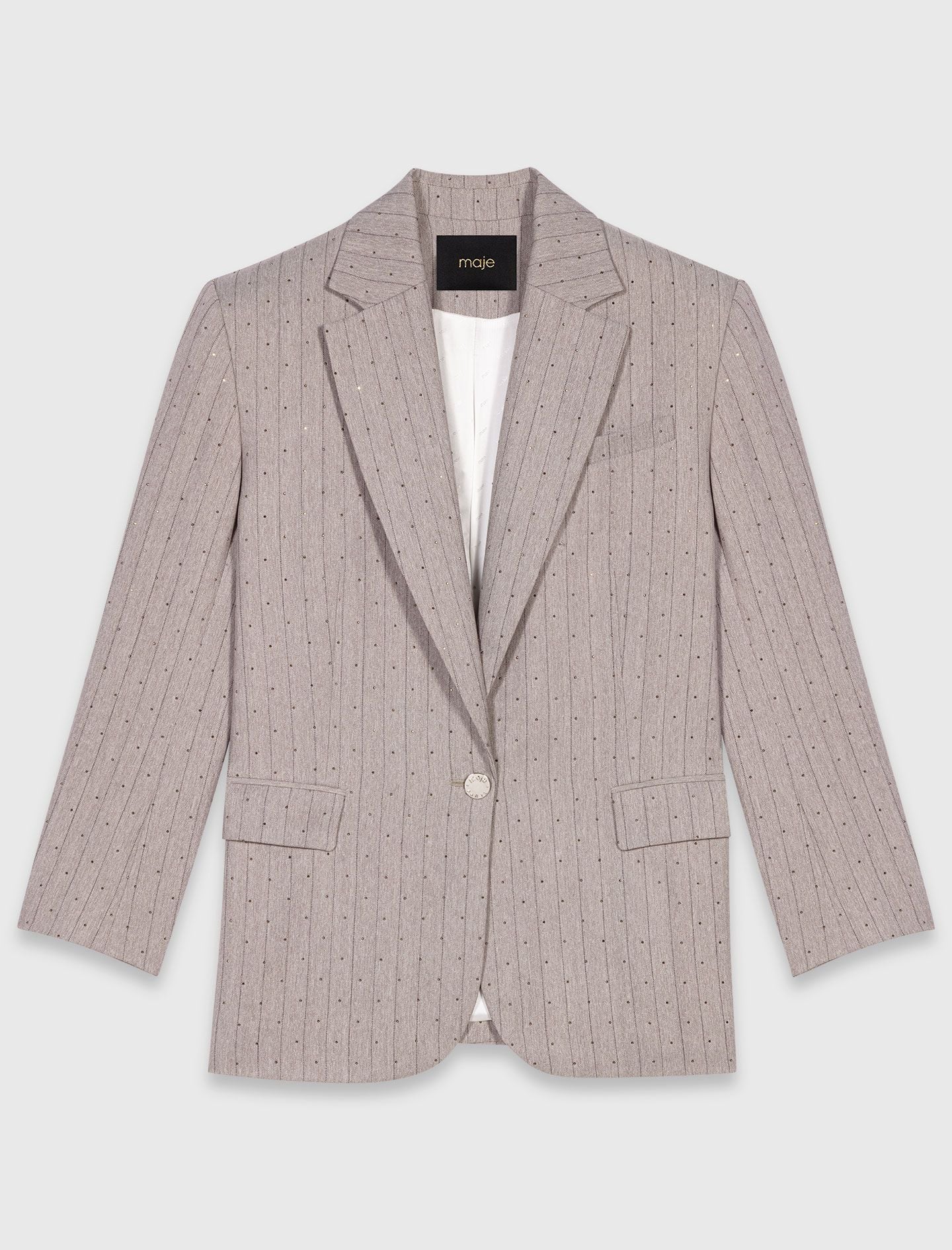 Áo blazer kẻ suông đính đá